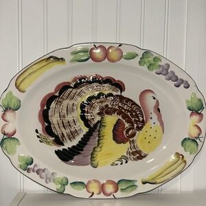 Vintage Mid Century Grantcrest Japan Huge 16x12" Turkey Colorful Serving Platter